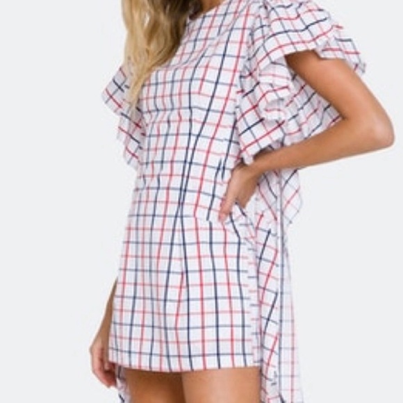 Grey Lab Ruffle Sleeve Plaid Mini Dress Medium - Picture 3 of 14